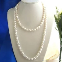 Unique Design AA Store Long Pearl Necklace 50&#39;&#39; 11mm White Rice Freshwater Cultured Pearls Handmade Jewelry Charming Women Gift