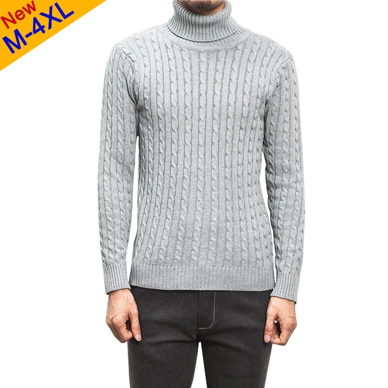 Свитер мужской с воротником хомутом хлопковый витой пуловер плотный вязаный