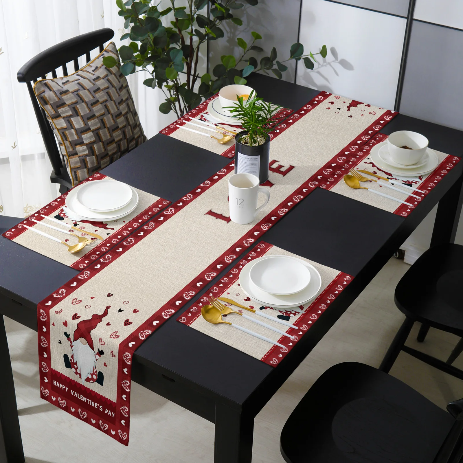 

Valentine'S Day Red Plaid Gnome Table Runner Luxury Set Wedding Table Decor Tablecloth Dining Table Decor Table Cover