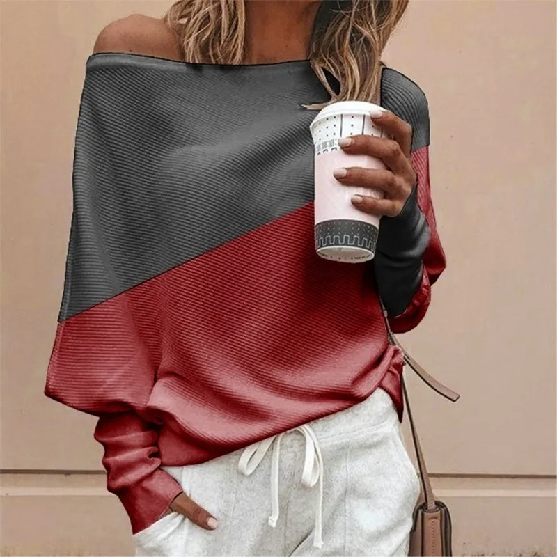 Blouse Women Long Sleeve Off Shoulder Shirt Casual Loose Tee Top Streetwear Plus Size roupas feminina |
