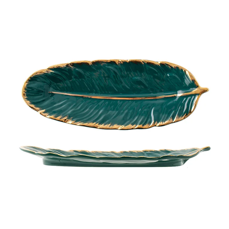 Creative Luxury Feather Storage Tray Ceramic Cake Dessert Fruit Tableware Dish Organizer Jewelry Decorative Serving Set | Дом и сад
