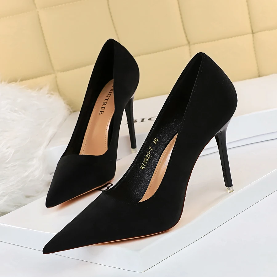 Plus Size 43 New Solid Super High Heels Women Office Flock Pointed Toe 10.5cmHigh Club Party Ladies Pumps Wedding Female Shoes