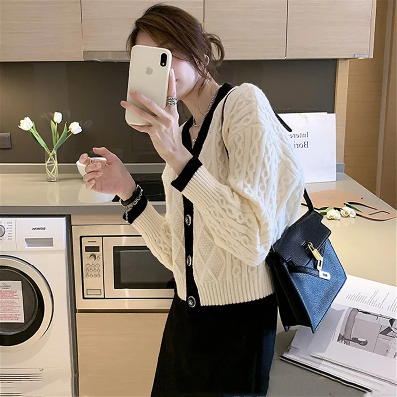

New 2021 Winter Spring Loose Women's Sweaters V-Neck Buttons Thick Oversize Fashionable Korean Lady Cardigan
