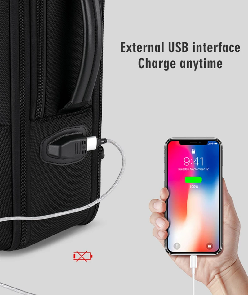 Мужской рюкзак от кражи WILLIAMPOLO расширяемый кожаный с USB внешней зарядкой для