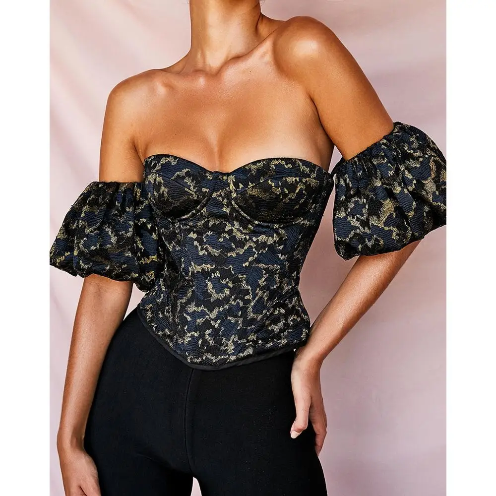 Instagram's New Sole-color Composite Lace Strapless Frothy Sleeve Backless Slim T-shirt Is A Hit On Ebay Sexy Denim Crop | Женская