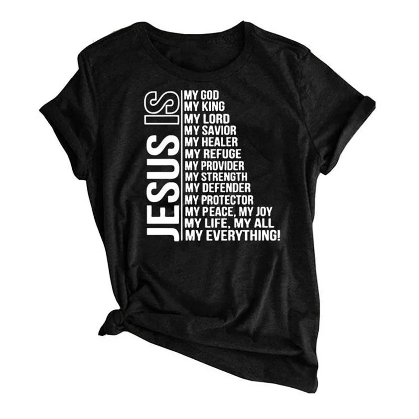 

Jesus Is My God King Everything Women Vintage Tops Harajuku Christian T-shirt Faith Short Sleeve Streetwear Graphic Tees Female