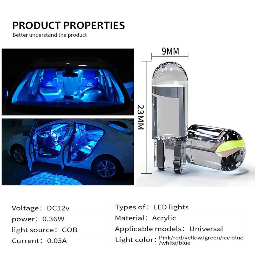 

T10 COB светодиодные лампы W5w Xenon 0.15A аксессуары лампы DC 12V без ошибок