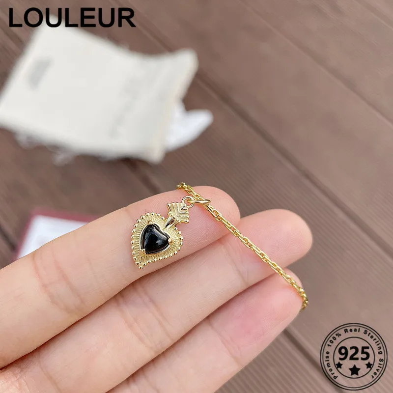 

Louleur Мода 925 стерлингового серебра золотое украшение на шею с любовь с черным ониксом ожерелье с подвеской для женщин серебро 925 ювелирные ук...