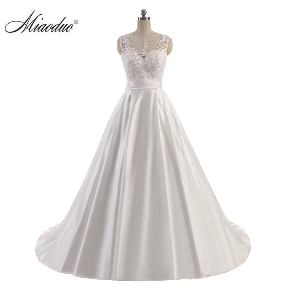 

Miaoduo Appliques Lace Ball Gown Sleeveless Wedding Dresses with Sashes 2022 Scoop Simple Bridal Gowns Vestido De Noiva