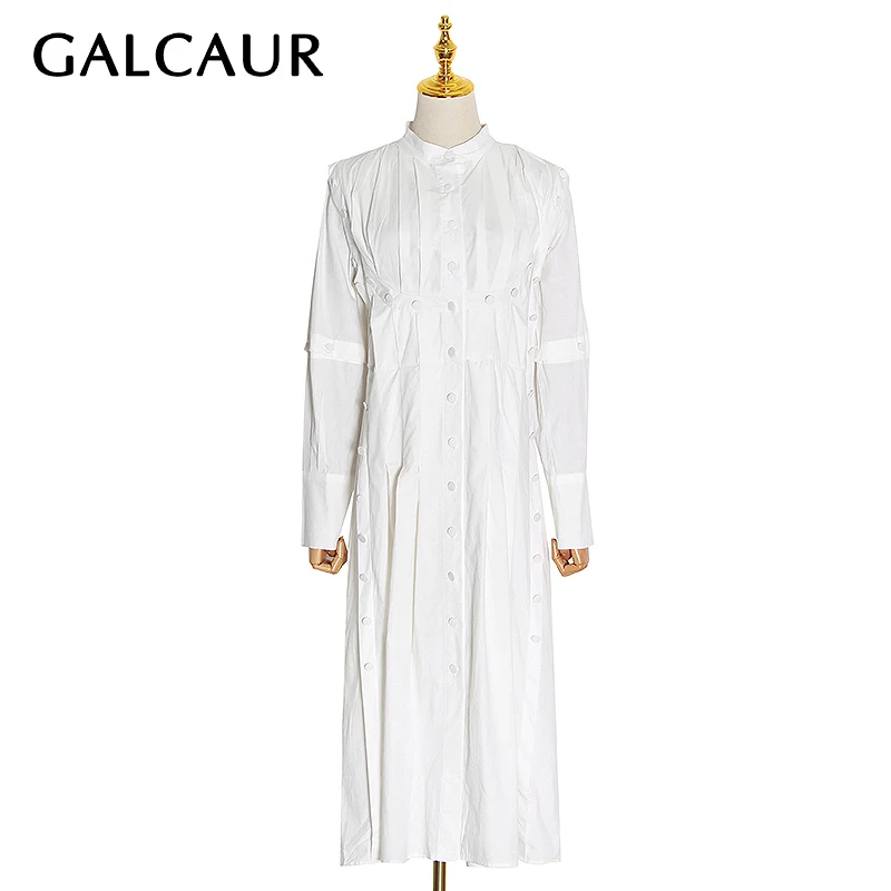 

Женское асимметричное платье GALCAUR, с высокой талией, с отложным воротником и длинным рукавом, повседневное, приталенное
