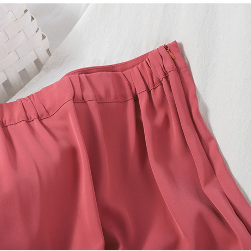 

Summer Cool Polyster Side Split Ireegular Mermaid Trumpet Long Skirts Zipper Elastic Waist Elegant Candy Mid-calf Long Skirts