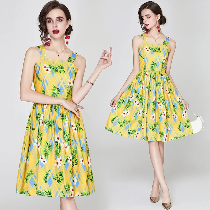 

Simgent 2021 Strap Dress Women Beach Summer Sleeveless Print A Line Ruched Sundresses Woman Clothing Vestidos SG16168