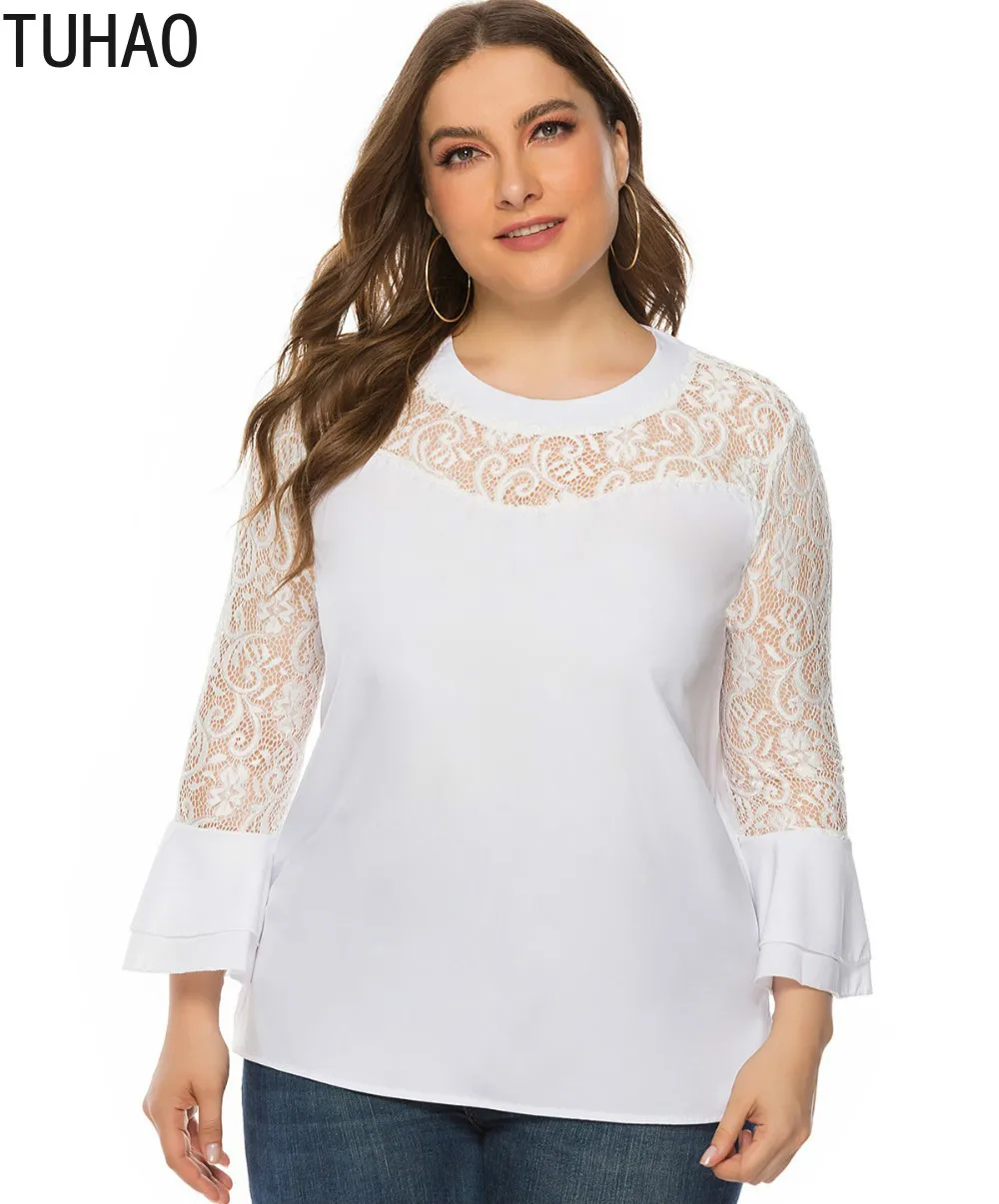 

TUHAO 2020 spring summer white black Lace Tops blusas Plus size 5XL 4XL 3XL lace blouse long sleeve Casual shirt Women top WM102