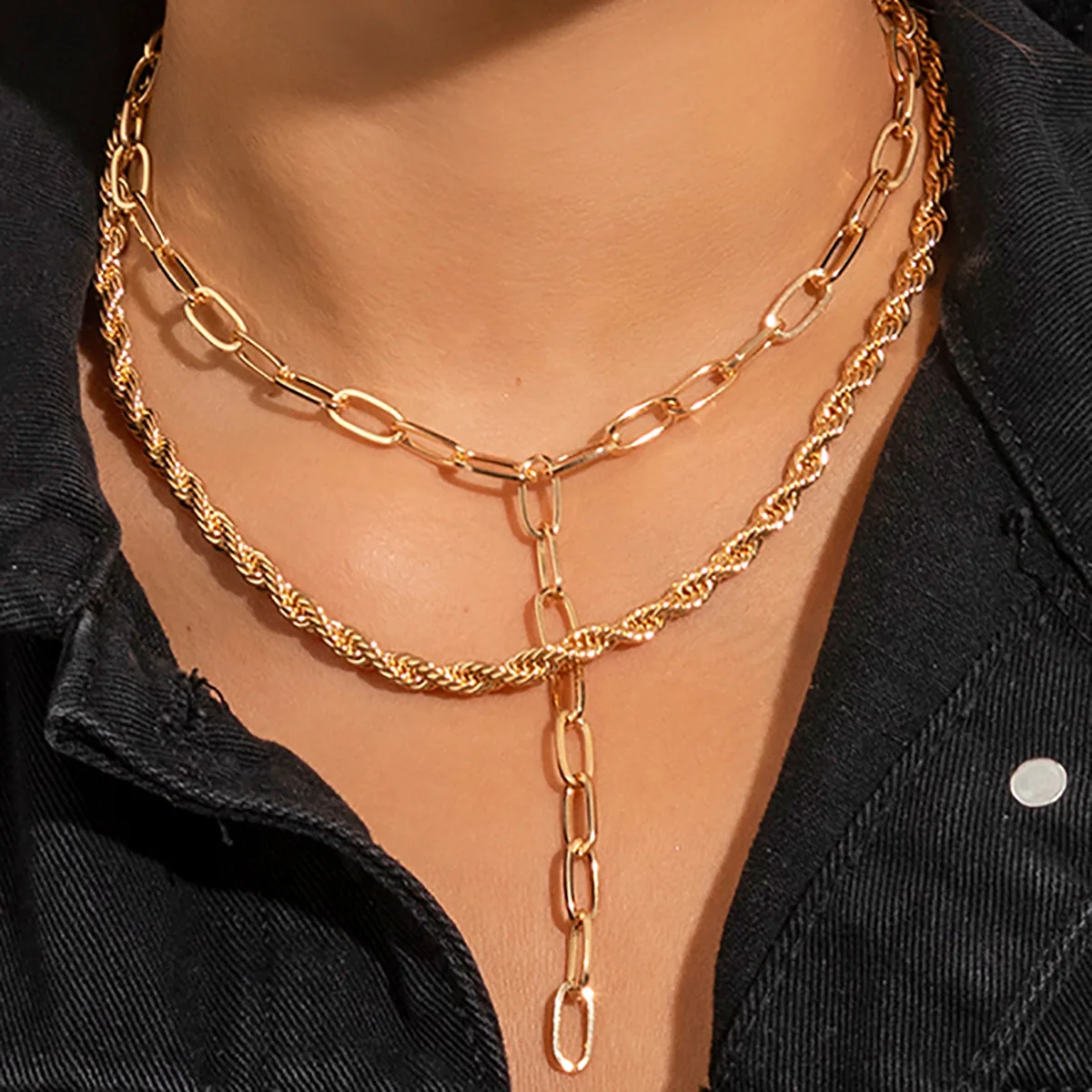 

2Pcs/Set Multilayer Necklace Vintage Y Shaped Rope Chain Choker Necklace Women Punk Tassels Necklace Fashion Jewelry Accessories