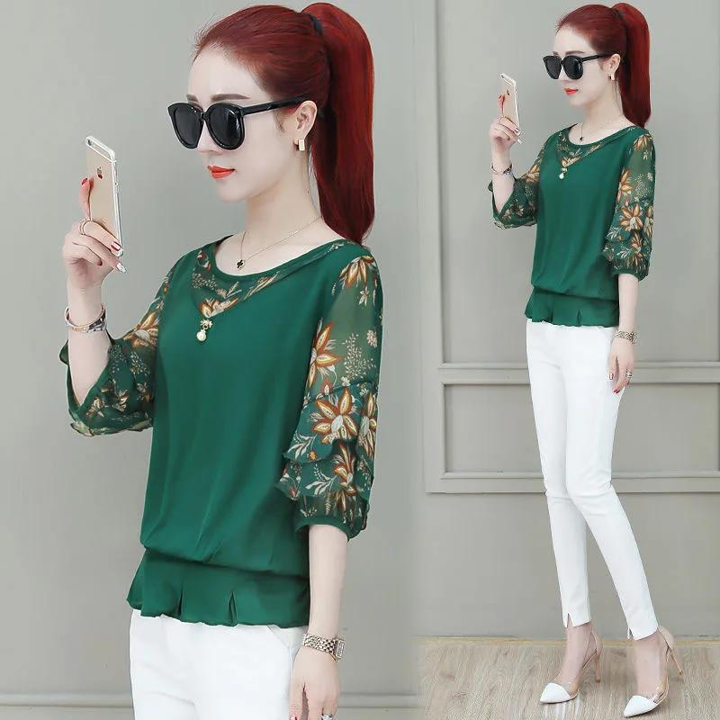 Women Spring Summer Style Chiffon Blouses Shirts Lady Casual Half Sleeve Patchwork Blusas Tops DF2839 | Женская одежда