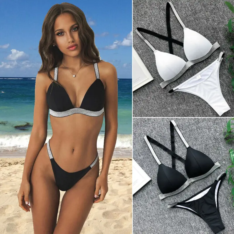 Женский бюстгальтер с чашками пуш-ап бандажный комплект бикини купальник