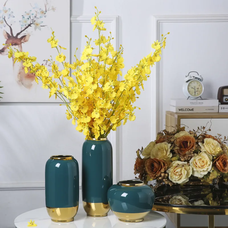 

Jingdezhen Simple Gold Blue Glaze Ceramic Flower Vase Arrangement Artificial Floral Craft Decor