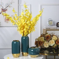 jingdezhen simple gold blue glaze ceramic flower vase arrangement artificial floral craft decor