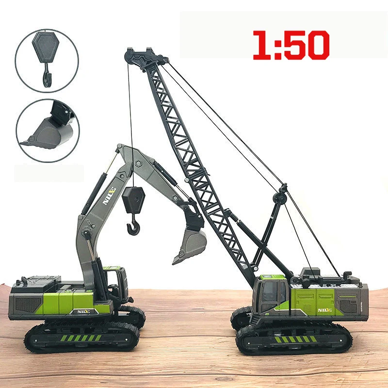 

1: 50 Model Car Mini Simulation Engineering Vehicle Model Toys for Boys Gifts Green Excavator Crane Diecasts Model Children Toy