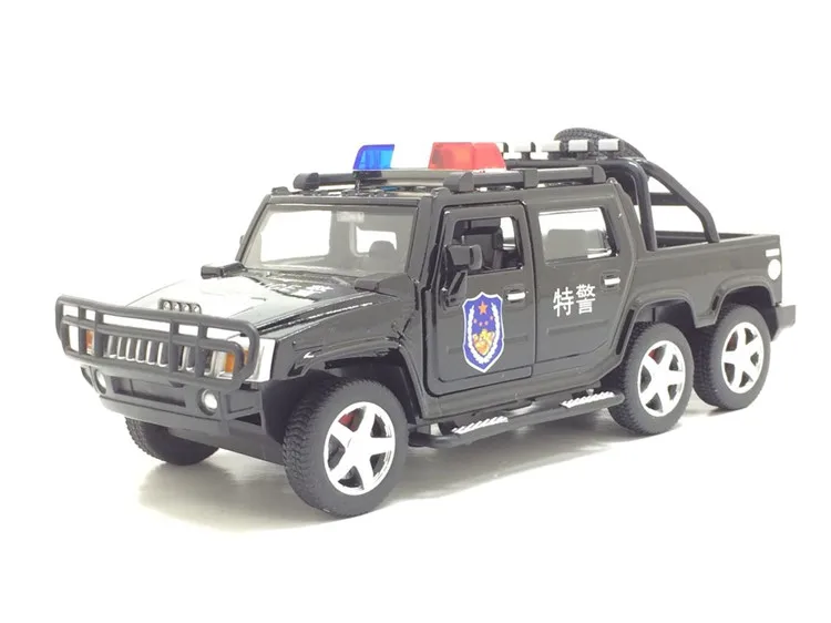 Black B 1:32, шесть патронов Hummer, полицейская мигающая литая под давлением модель автомобиля с оттягиванием, четыре двери, открытая модель, игрушки, автомобиль для детей, подарки - Цвет: Black B