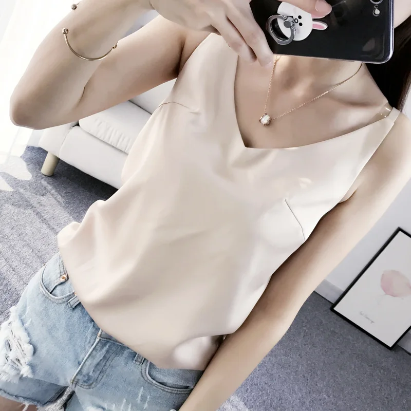 Новинка весна лето Шелковый Атласный сексуальный жилет без бретелек Женская