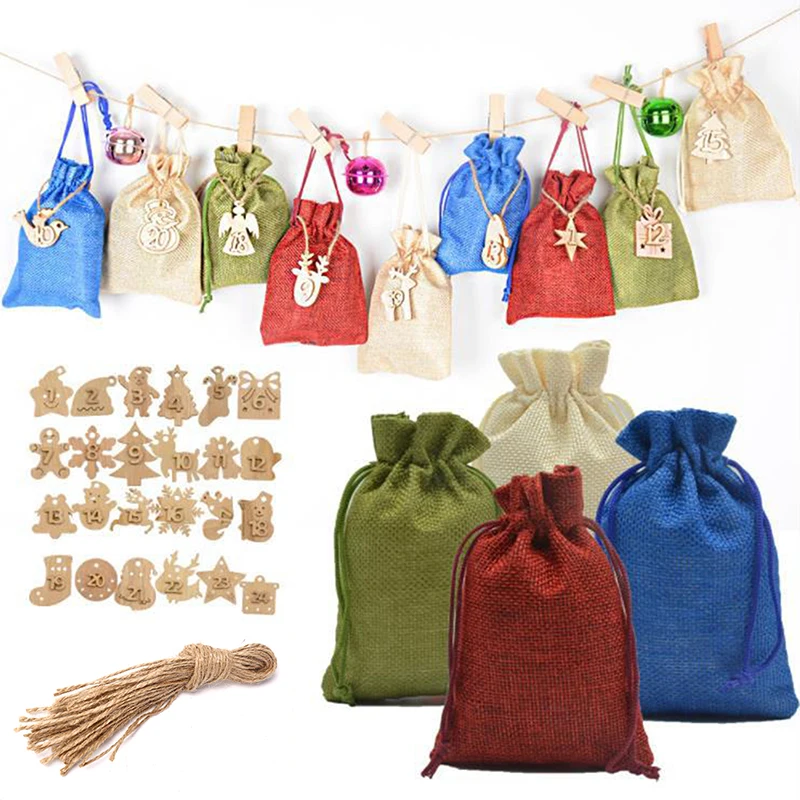 

24 шт., мешочек с календарём для новогодних подарков