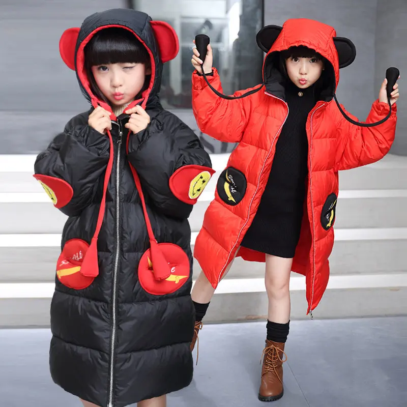 

High Quality Kids Winter Duck Down Jacket for Girls Mouse Ears Hooded Russian Winter Coats Fashion Girls Winter Clothes For 4-13