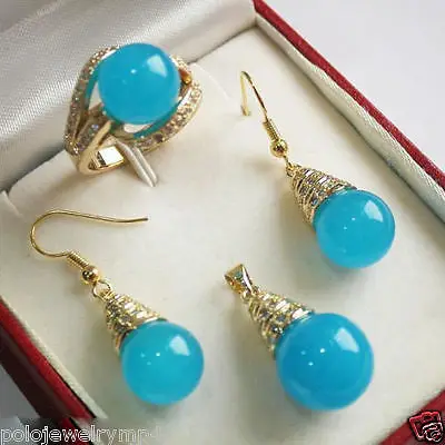 Новые ювелирные изделия синий нефрит 12 мм кулон ожерелье серьги кольцо набор&gt 8 к