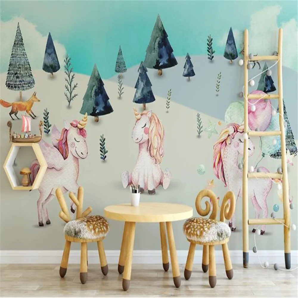 

milofi custom wallpaper mural 3d nordic animal forest unicorn hand painted children background wall