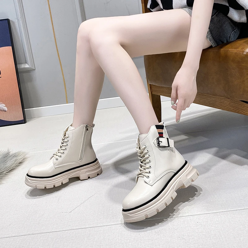 

Thick-soled heighten Martin boots women's autumn and winter 2021 new soft leather short boots fashion boots French short boots