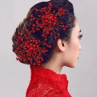 1pc red pearl crystal women hair combs headdress bride tiaras headpiece hair jewelry wedding bridal hair accessories forseven