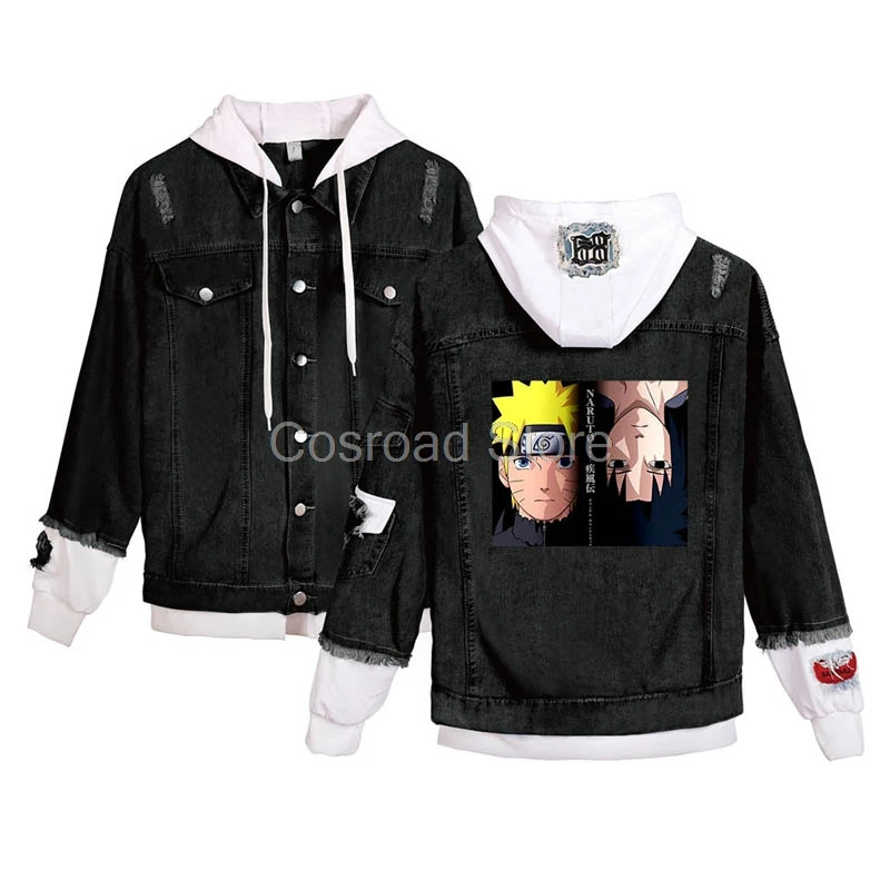 C Cosroad аниме Denim Наруто джинсовая куртка костюм для косплея «Наруто» Толстовки Uchiha Sasuke с капюшоном на молнии Джинсовый комплект с толстовкой пальто - Цвет: C