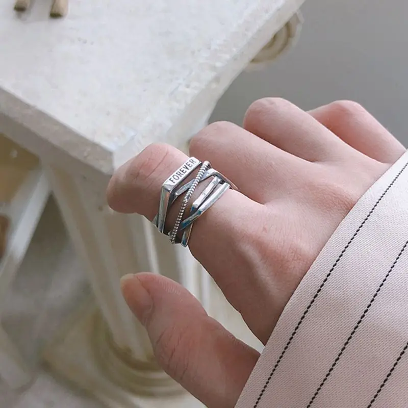 Серебряные Многослойные кольца Silvology 925 пробы винтажные корейские с надписью Forever