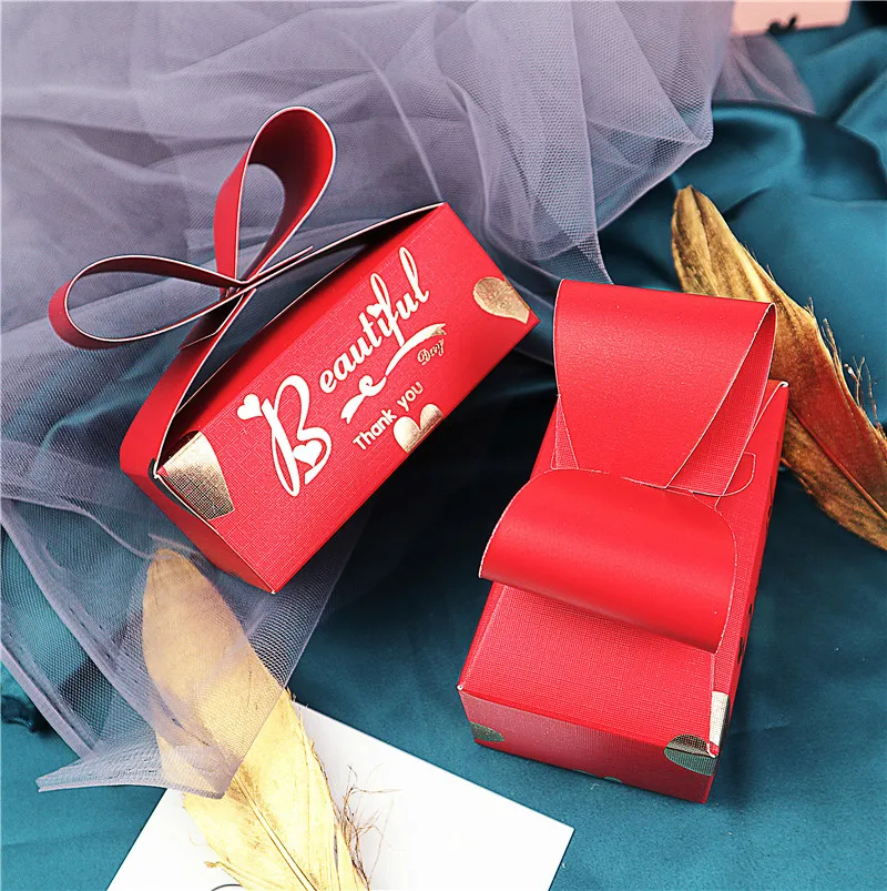 

100Pcs Bow Shape Gift Boxes Bag for Wedding Gift Box Favors Birthday Party Christmas Jelwery Package Decoration hair bow box