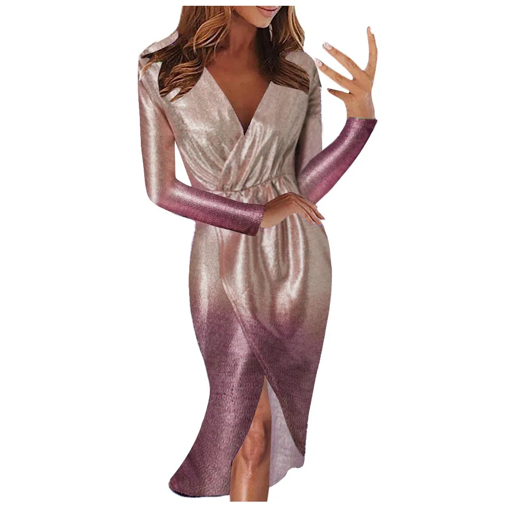Сексуальное платье с v-образным воротом высокий разрез вечерние Для женщин
