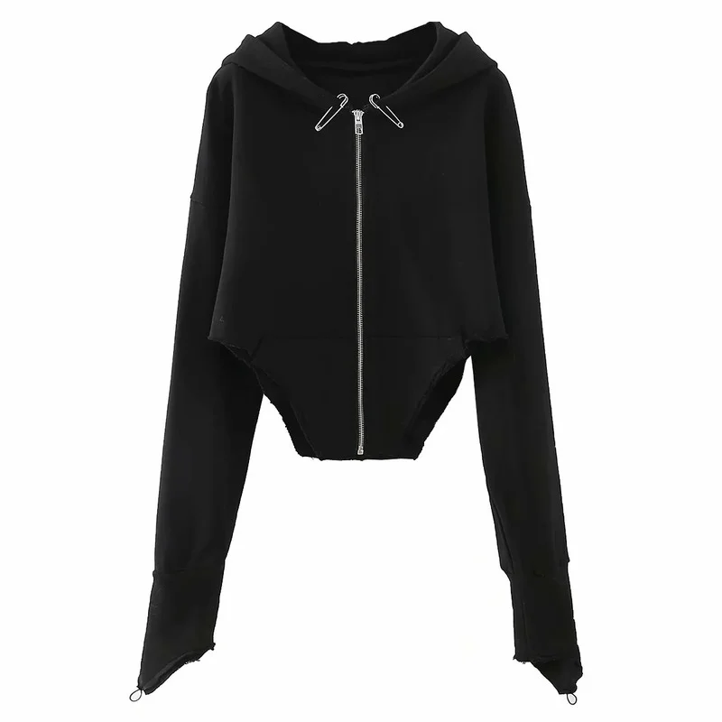 

Kylie The Same Pin Irregular Sweater Women Net Red European and American Bloggers The Same Zipper Short Hoodie