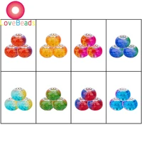 10pcs mixed color gradient flower big hole spacer beads round loose fit pandora charm bracelet european diy women jewelry craft