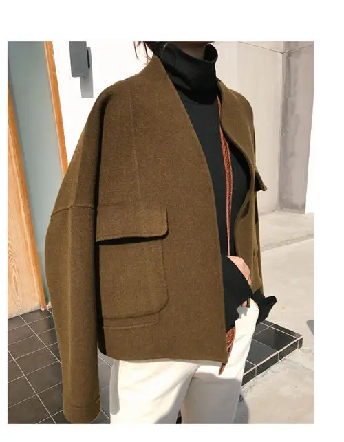 Manteau femme, Женское шерстяное клетчатое пальто с карманами, шерстяное пальто, куртка для женщин, женская утепленная верхняя одежда, куртка, пальто, chaquetas mujer - Цвет: brown green