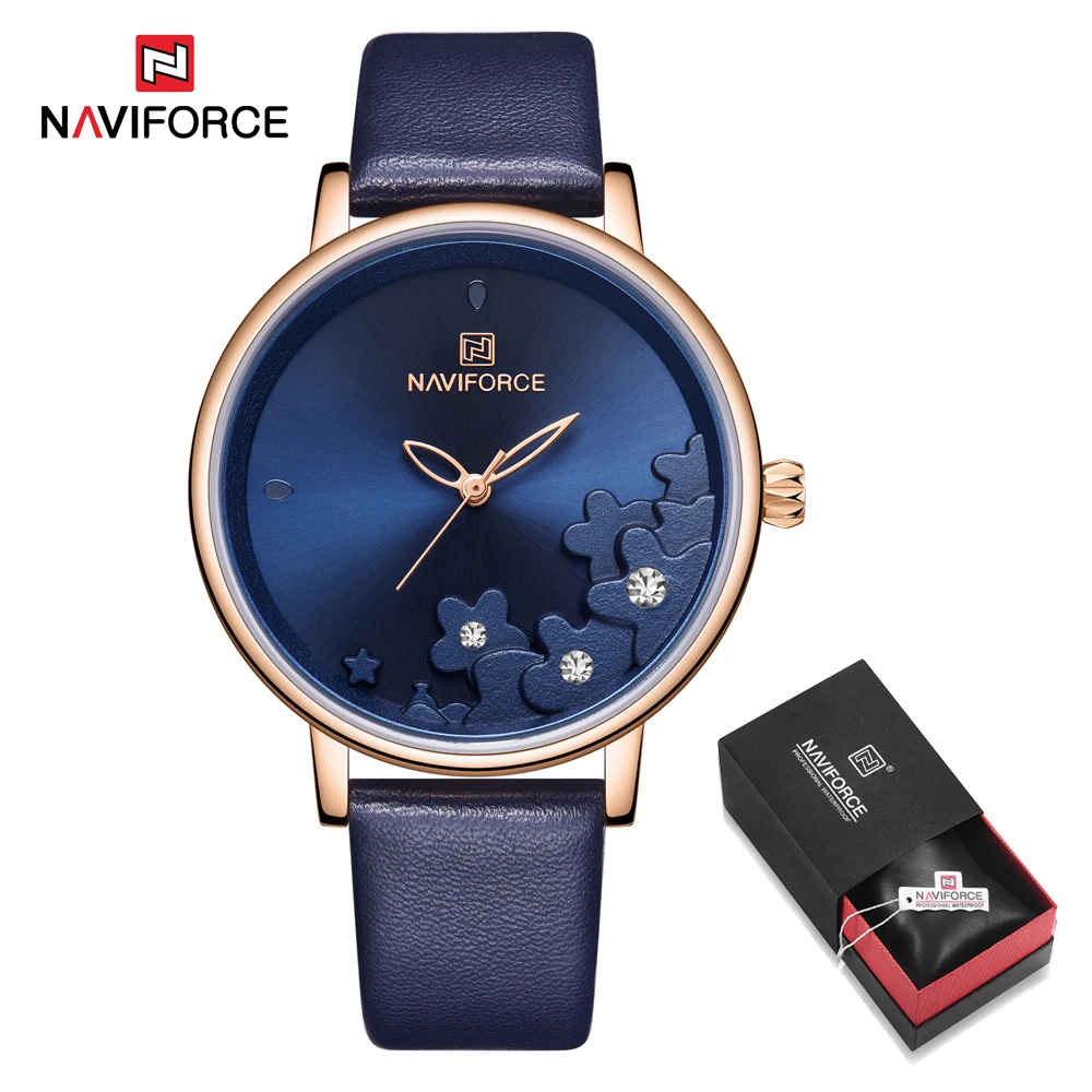 Blue in Box NAVIFORCE, новинка, часы с красным кожаным ремешком, женские часы, женские Кварцевые водонепроницаемые наручные часы, женские часы - Цвет: Blue in Box