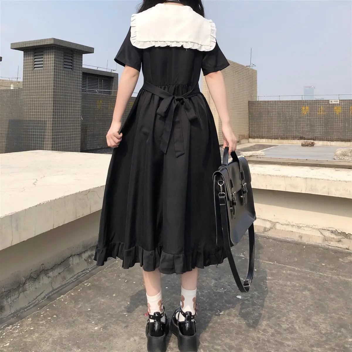

Women's Waist Dress A-line Skirt Fashion JK Japanese Summer New Navy Collar Medium Length Versatile Long Skirt Shows Thin Dress
