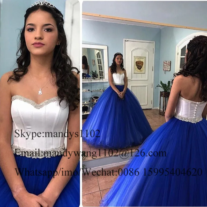 Mbcullyd бальное платье бальные платья Длинные роскошное бисер Кристалл Vestido De 15 Anos Пышное Королевское Blue15 лет платье
