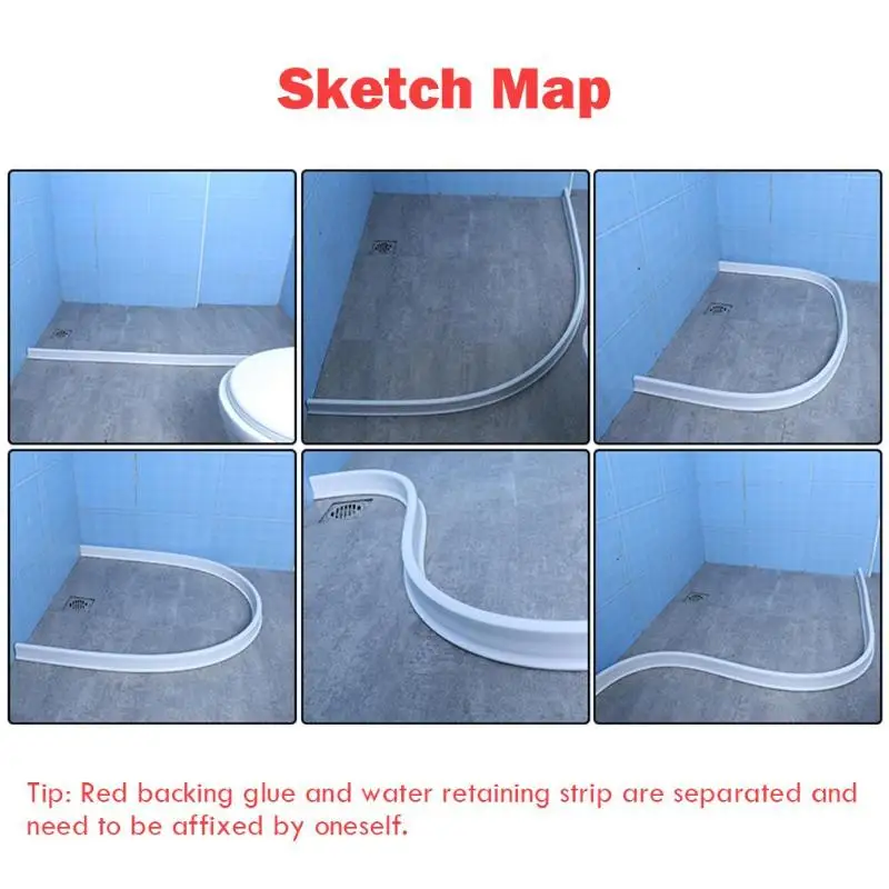 

Bathroom Water Stopper Flood Barrier Rubber Dam Silicon Water Blocker Dry and Wet Separation Waterproof Strip Home Improve
