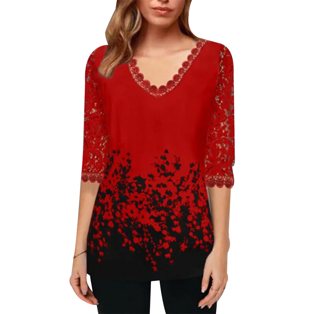 Женская кружевная рубашка с коротким рукавом в стиле пэчворк Повседневная