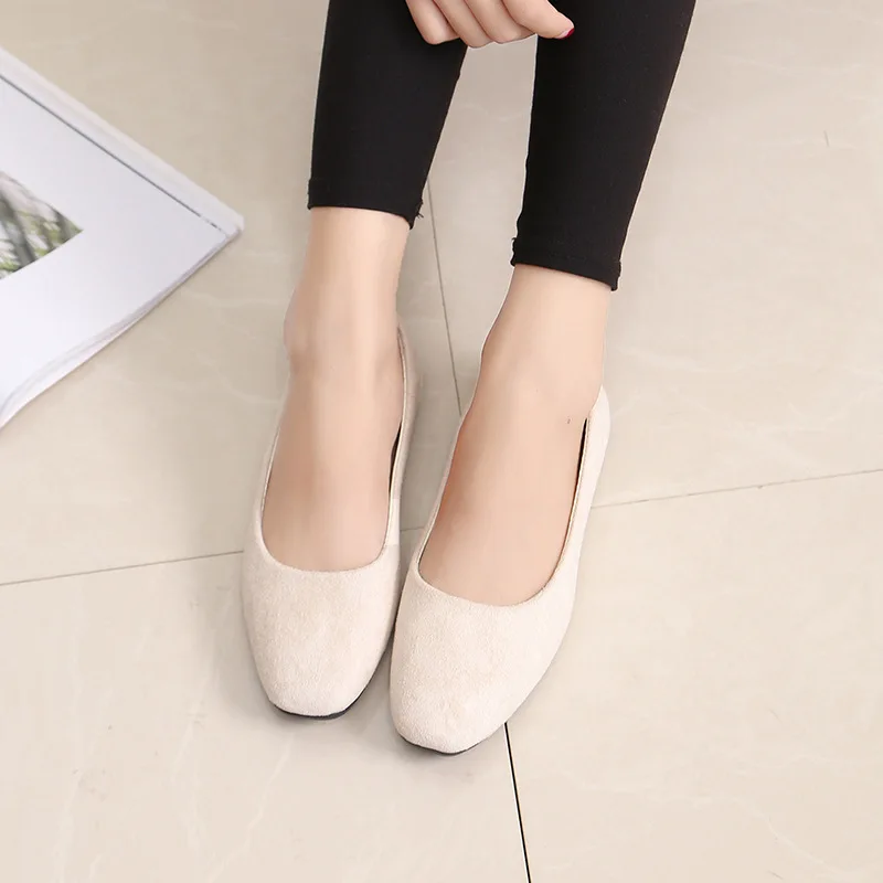 Flat shoe female 2021 spring and autumn square head single shoe fashion female shallow mouth single shoe female shoe big size