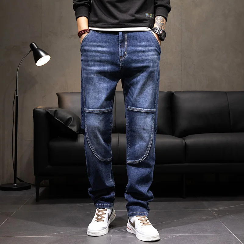 

2022 Plus Size Straight Jeans Autumn Men Fashion Casual Loose Baggy Denim Pants Hip Hop Joggers Trousers Mens Clothing