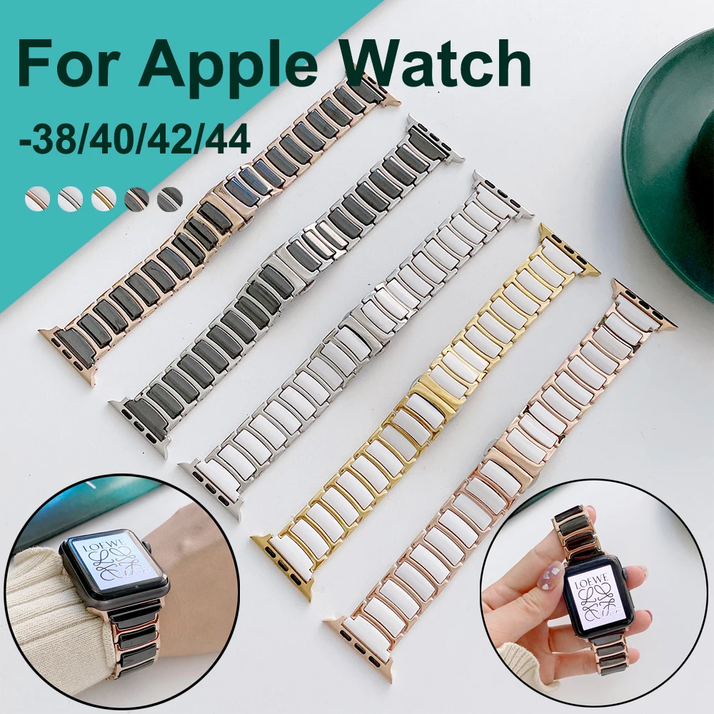 

Ремешок для apple watch 6 band 44 мм 40 мм se series 5 4, роскошный керамический браслет из нержавеющей стали для смарт-часов iwatch 3 42 мм 38 мм