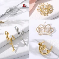 vintage crown brooch woodpecker moon star pin fashion jewelry brooch gold plated collar pin party couple gift wholesale
