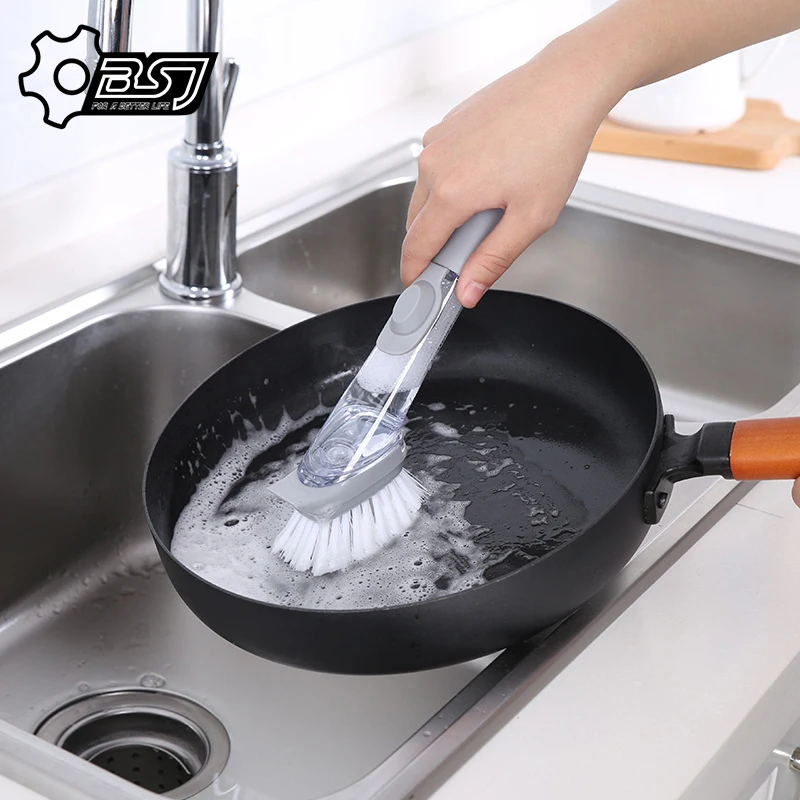 

Double Use Kitchen Cleaning Brush Scrubber Dish Bowl Washing Sponge Automatic Liquid Dispenser Kitchen Pot Cleaner Tools