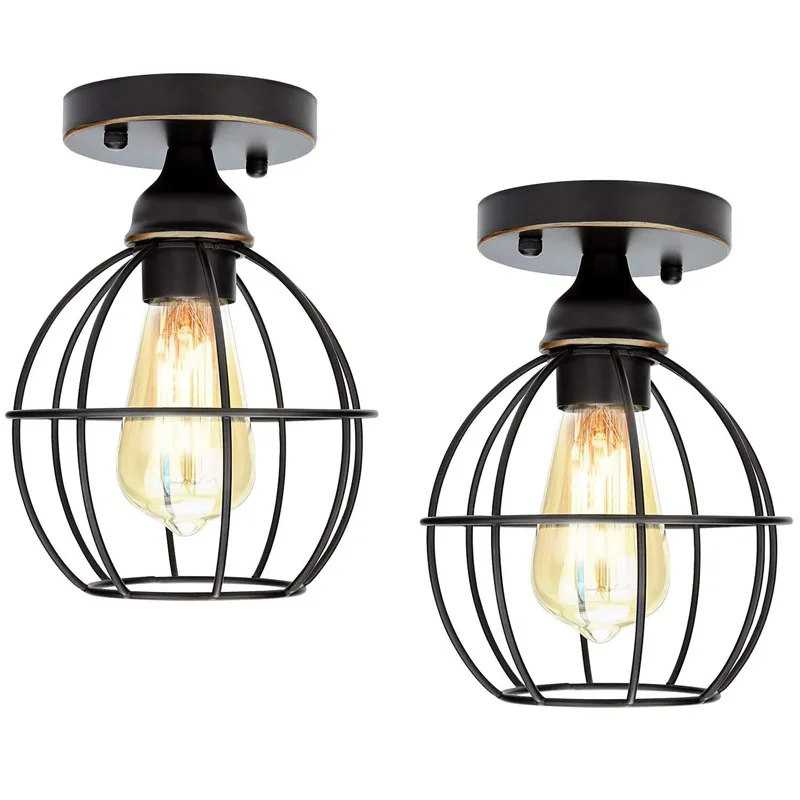 

American Country Retro Ceiling Lamp Industrial Wind Round Iron Ceiling Lamp Bedroom Balcony Aisle Lamp Restaurant Bedroom Lights