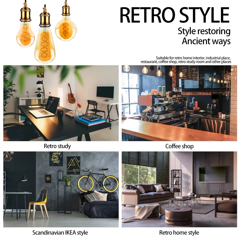 4pcs/lot E27 E14 LED Bulb 220V Vintage Spiral Filament Light C35 A60 T45 ST64 T185 T225 G80 G95 G125 4W Edison Lamp | Освещение